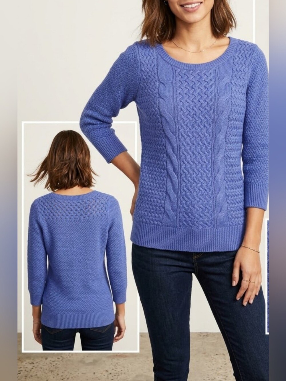 LOFT Ann Taylor Wool/Rabbit Hair Blend Periwinkle Cable-Front  Sweater Small